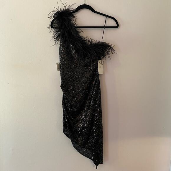 NWT Amanda Uprichard Free People Black Sequin Feather Kieran Mini Dress size XS - Picture 8 of 11